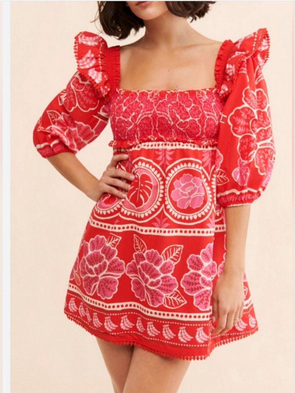 Farm Rio Red Mini Cotton Dress size M